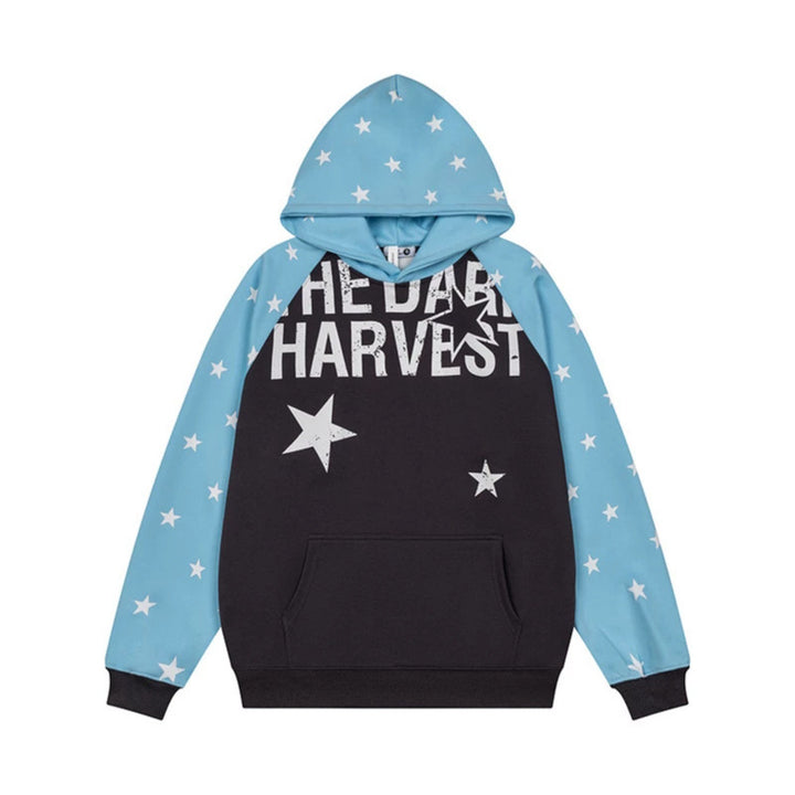 Damen Kapuzenpullover im Raglanstyle mit Sternen‑Allover, Kängurutasche und Vintage‑Print Drune