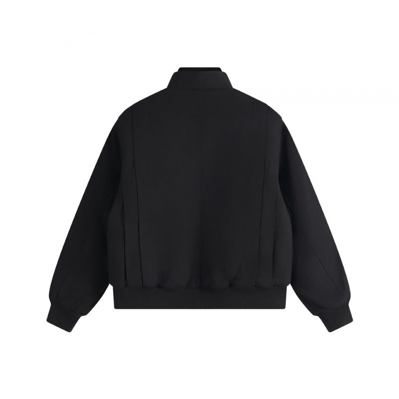 Unisex Boxy-Blousonjacke mit vertikalen Kellerfalten, Stehkragen und Reißverschluss Drune