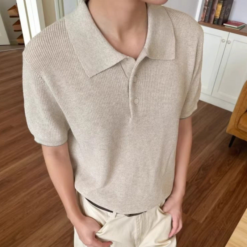 Herren Modisches Kurzarm-Polohemd mit strukturiertem StrickDrune