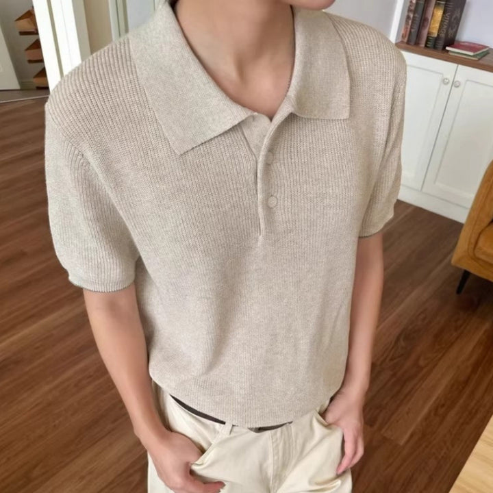 Herren Modisches Kurzarm-Polohemd mit strukturiertem StrickDrune
