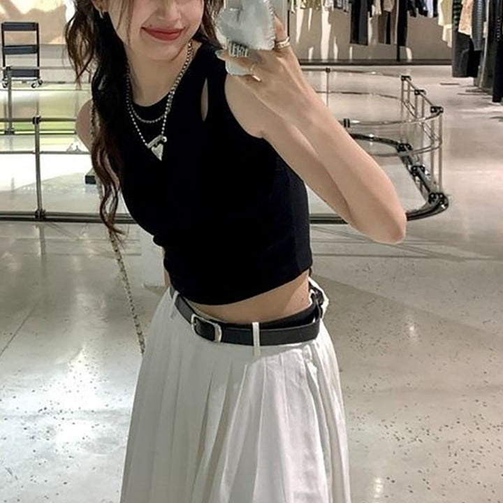 Damen Crop-Top mit elastischem Bund und asymmetrischem Ausschnitt Drune