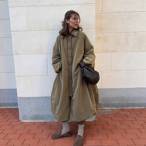 Damen Oversize Wattierter Mantel mit Ballon-Saum und Raglanärmeln Drune