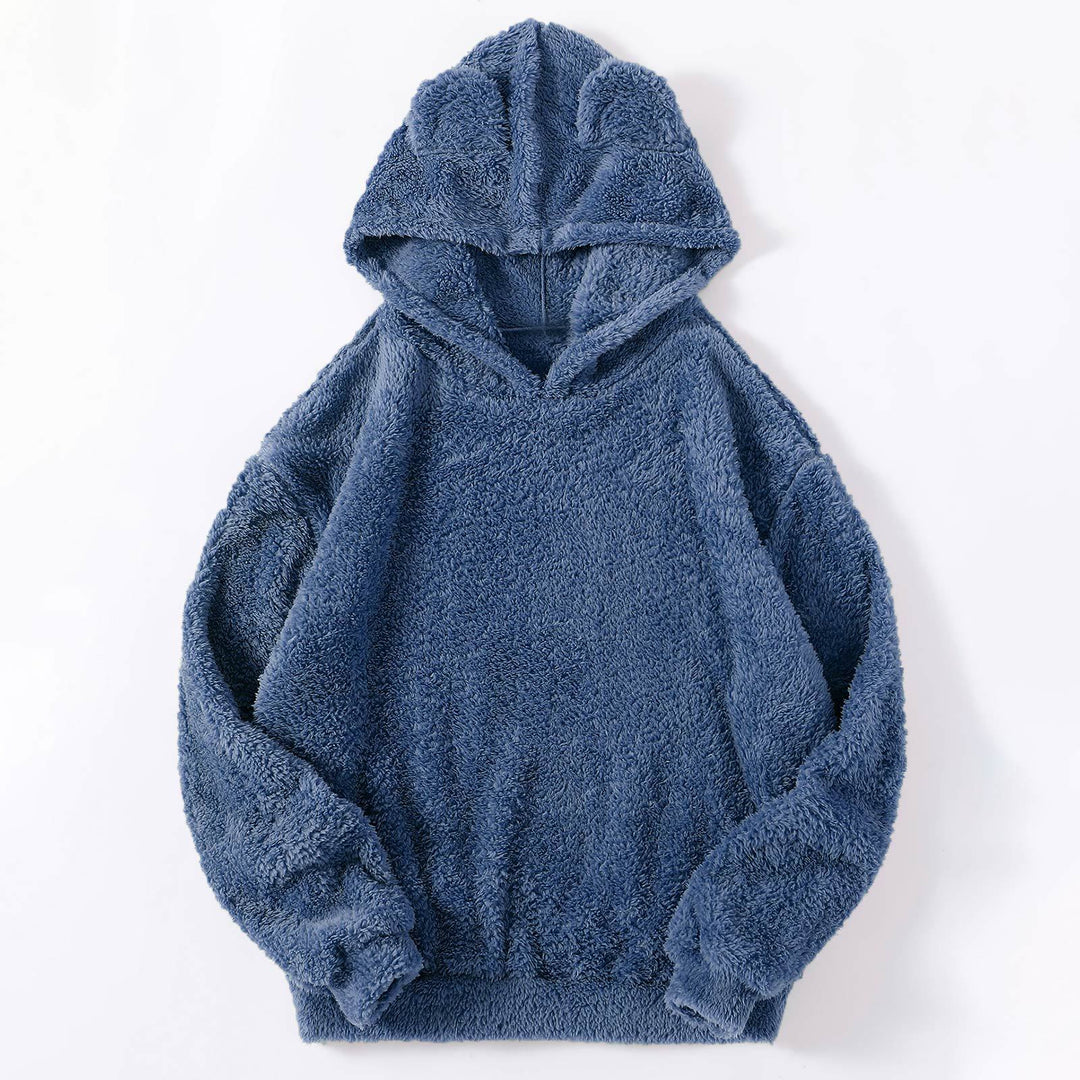 Damen nan kuscheliger Teddy-Hoodie mit Ohren, elastischem Bund und extra weichem Plüsch Drune