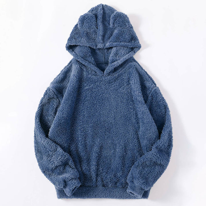 Damen nan kuscheliger Teddy-Hoodie mit Ohren, elastischem Bund und extra weichem Plüsch Drune