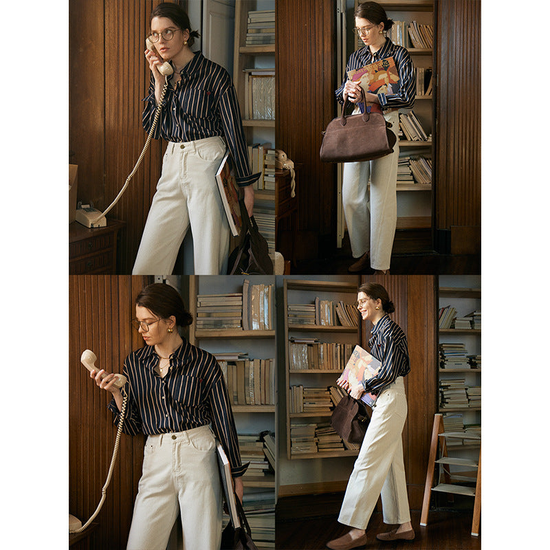 Damen weite Denim-Hose mit hohem Bund und eleganten Details Drune