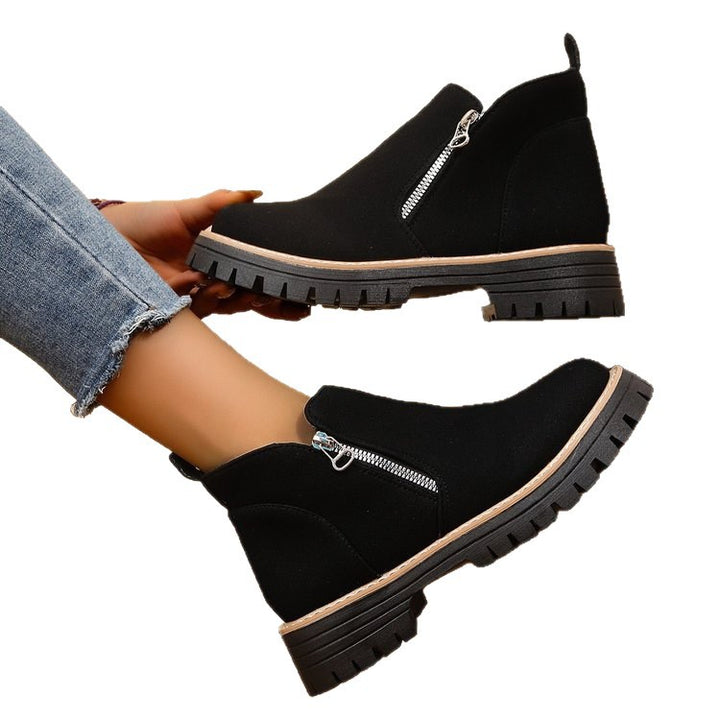 Damen Warme Chelsea-inspirierte Stiefelette mit seitlichem Reißverschluss und grober Profilsohle Drune