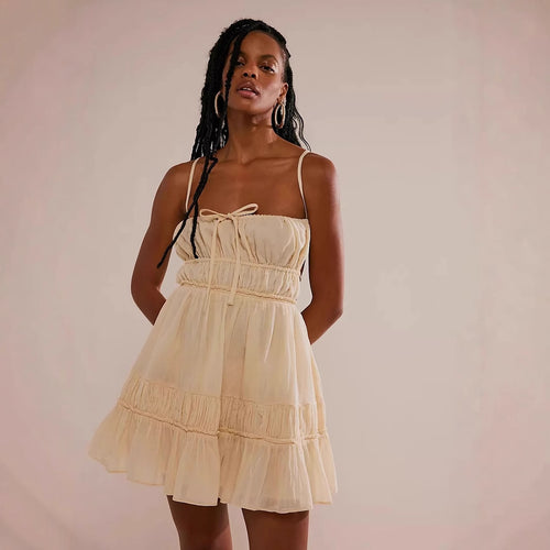 Damen luftiges Sommerkleid mit Rüschendetails und verstellbaren Trägern Drune