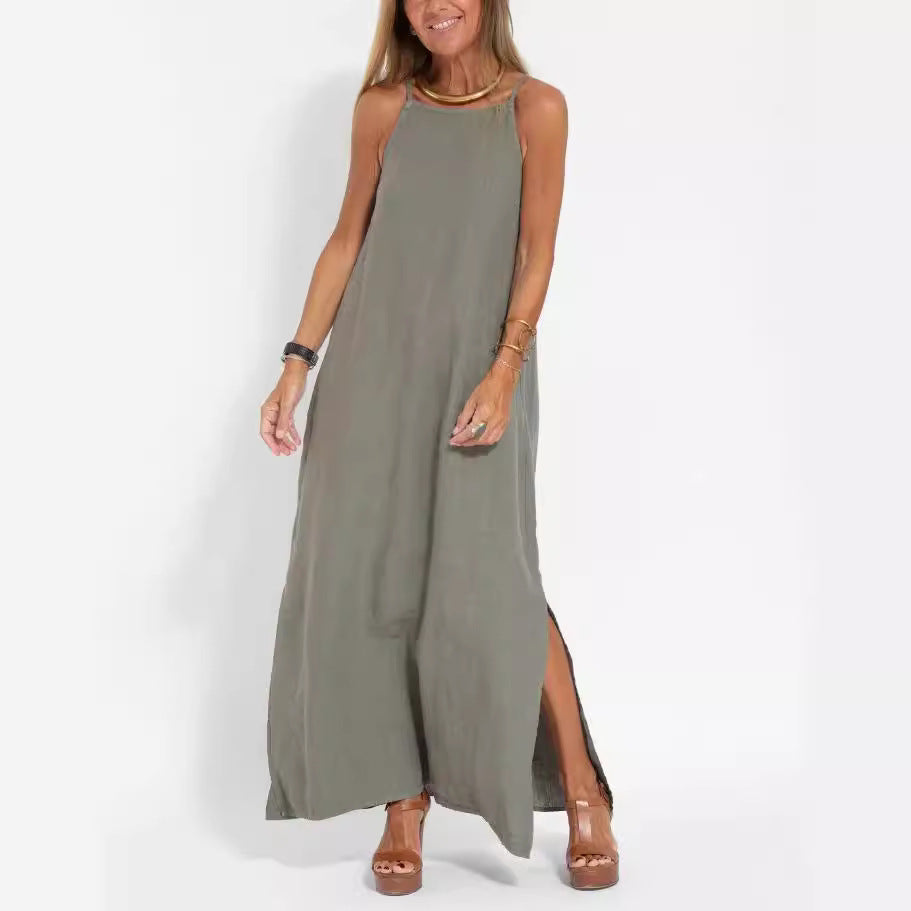 Damen lässiges Maxikleid mit schmalen Trägern und fließendem Schnitt Drune