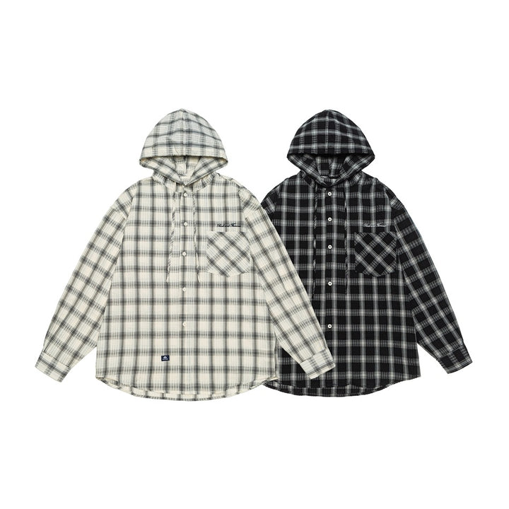 Unisex Kapuzen‑Overshirt im karierten Flanell‑Look mit Brusttasche und Knopfleiste Drune