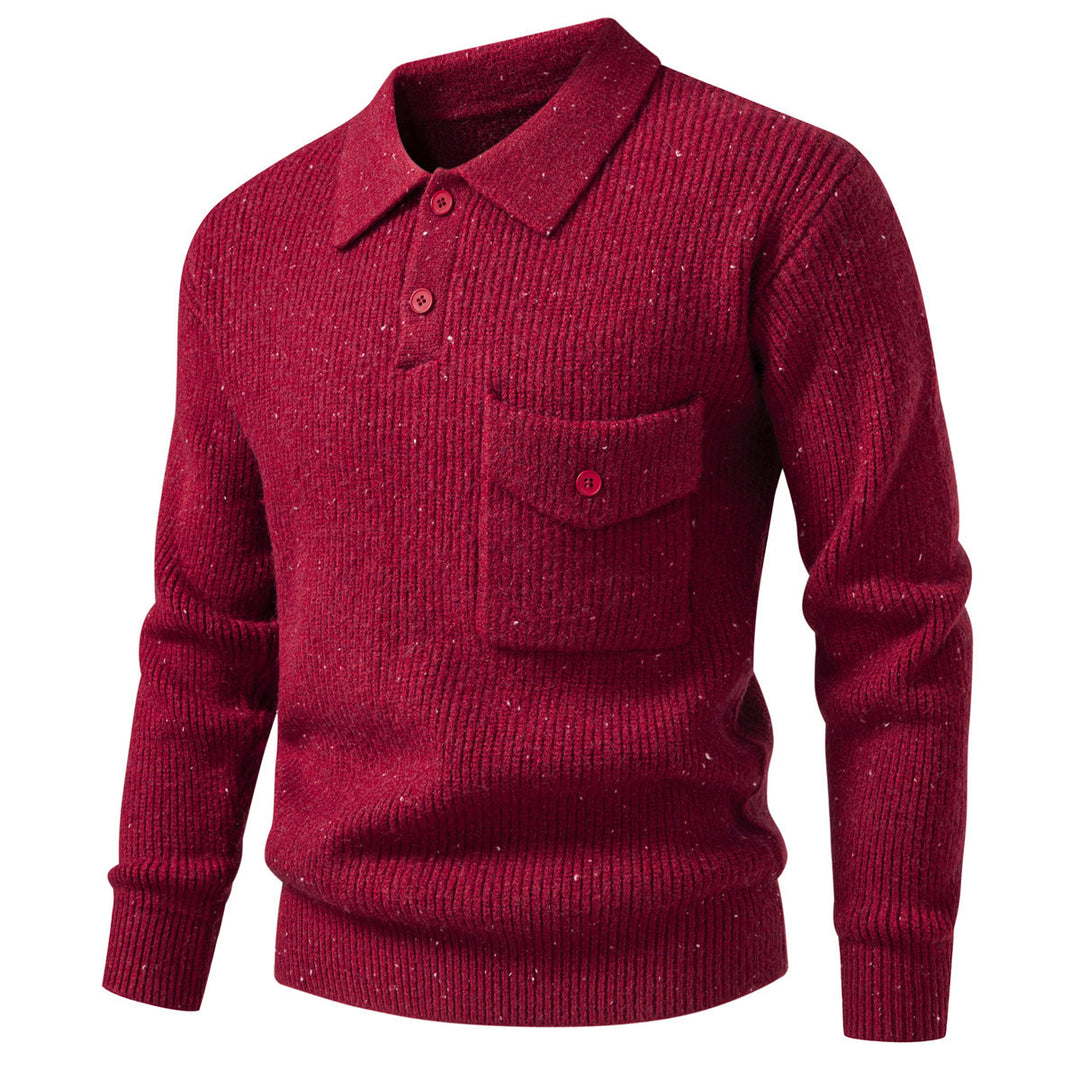 Herren Polokragen-Pullover aus Rippenstrick mit aufgesetzter Brusttasche Drune