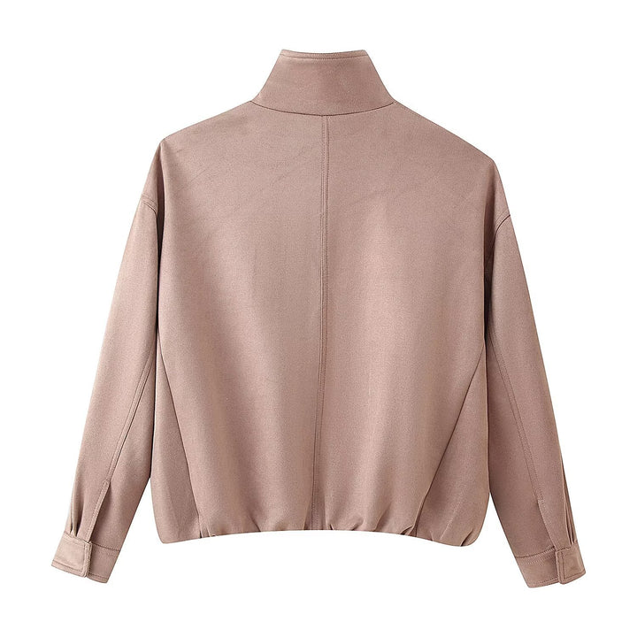 Damen Boxy-Kurzjacke mit hohem Funnelkragen und verdeckter Reißverschlussleiste Drune
