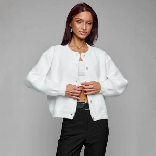 Damen Flauschiger Cardigan mit Knopfdetails Drune