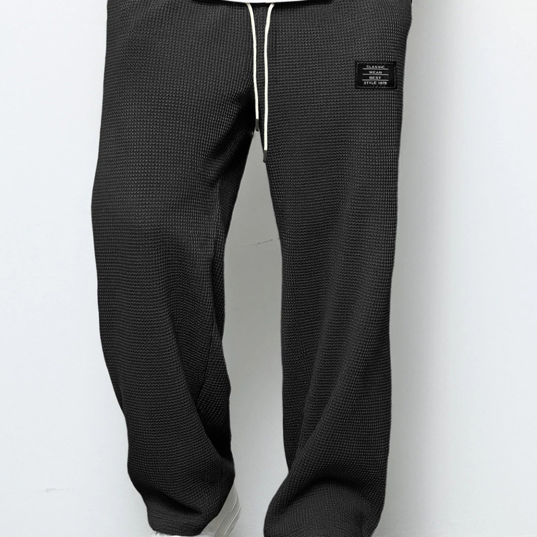 Herren Locker sitzende Waffelstrick-Jogginghose mit Tunnelzug & Eingrifftaschen Drune