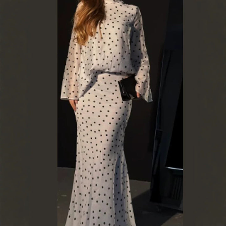 Damen Maxikleid mit taillenbetonter Meerjungfrauen-Silhouette und Tupfenprint Drune