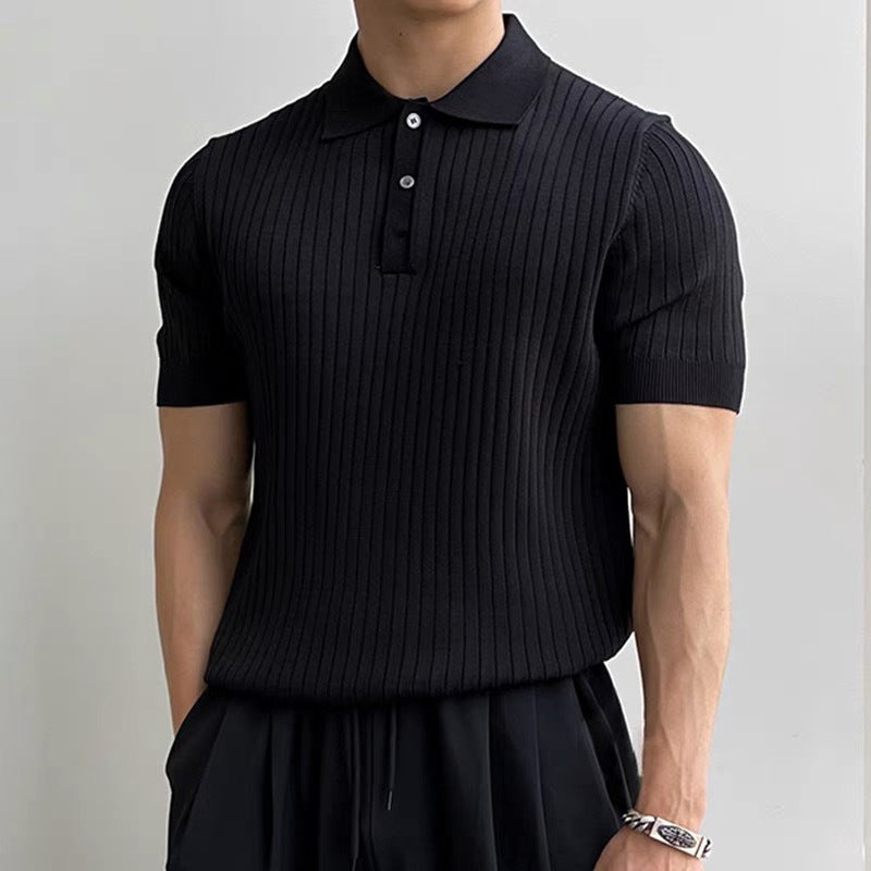 Herren Elegantes Kurzarm-Strickpoloshirt mit Rippstruktur Drune
