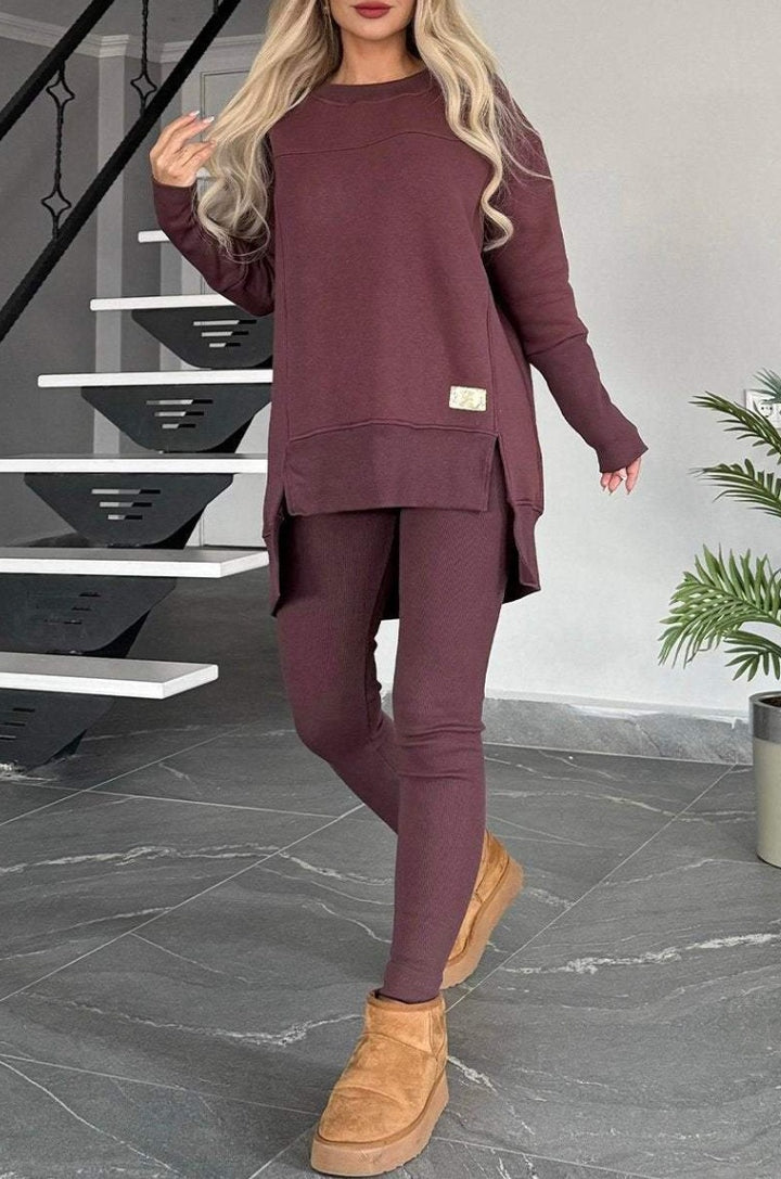 Damen Lässiges Langarm Sweatshirt-Set mit asymmetrischem Schnitt und praktischen Taschen Drune