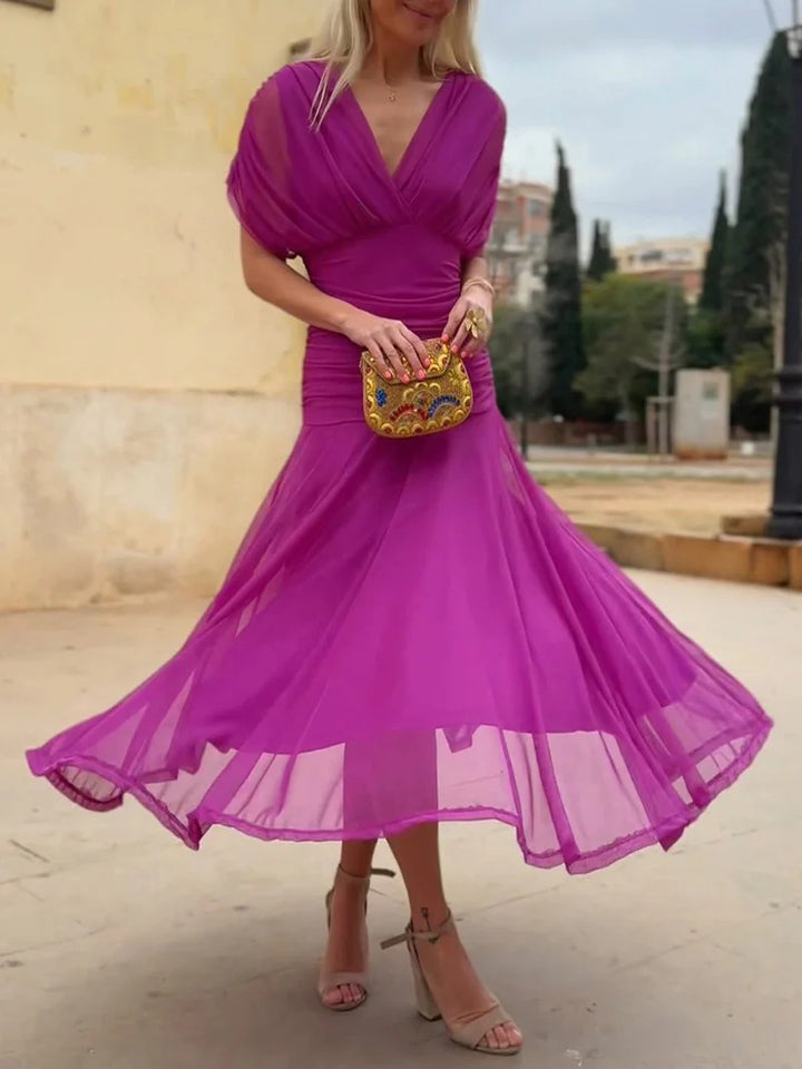 Damen nan elegantes bodenlanges Abendkleid mit drapierter Schulterpartie und luftiger Chiffon-Rock Drune