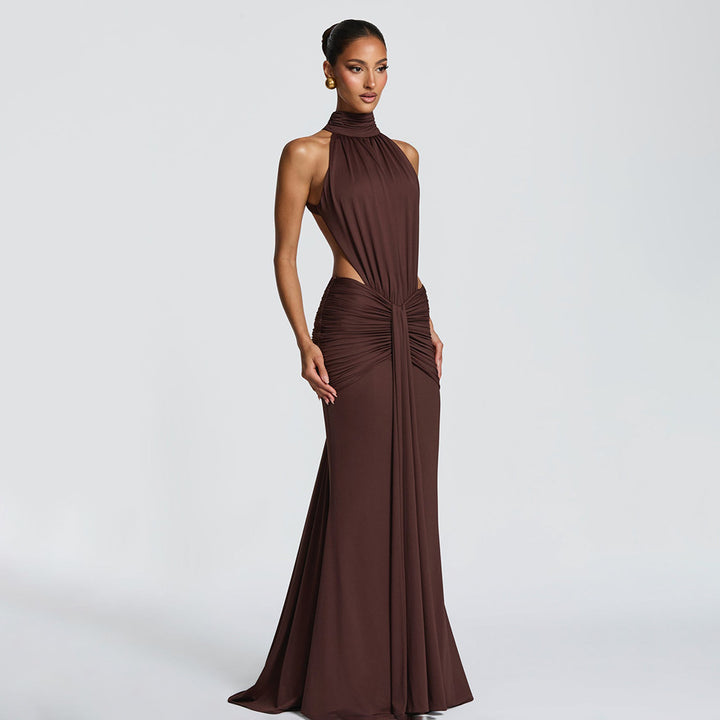 Damen Figurumspielendes Abendkleid mit hochgeschlossenem Design und raffinierten Drapierungen Drune