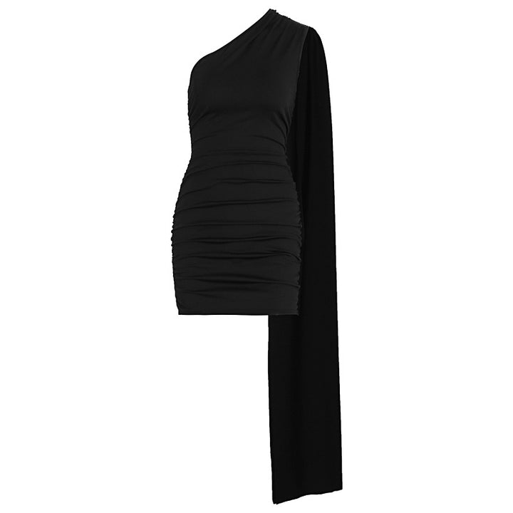 Damen Figurbetontes Kleid mit asymmetrischem Ärmel und elegantem Schnitt Drune