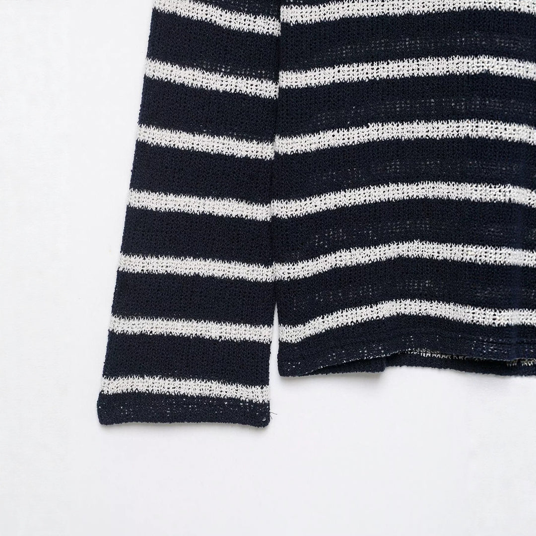 Damen Gestreifter Strick-Henleypullover mit Knopfleiste und Leichtstruktur Drune