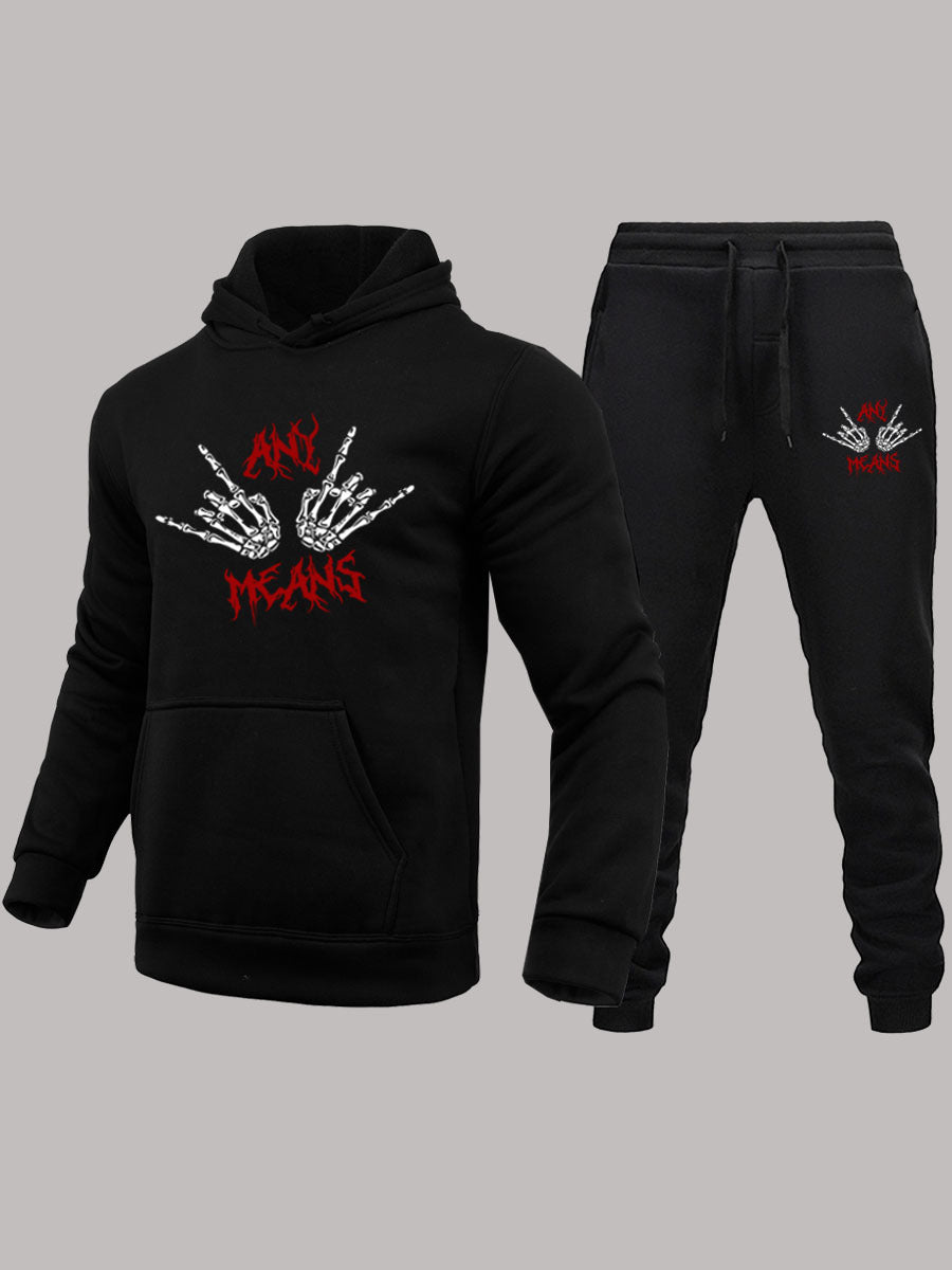 Herren Hoodie und Jogginghose Set mit auffälligem Skelettmotiv Drune