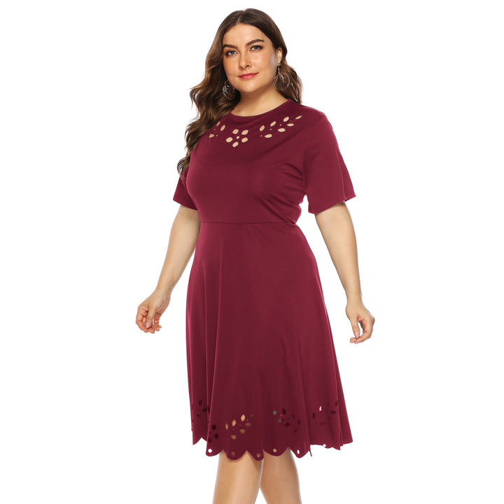 Damen elegantes Kleid mit durchbrochenem Kragen und wellenförmigem Saum Drune