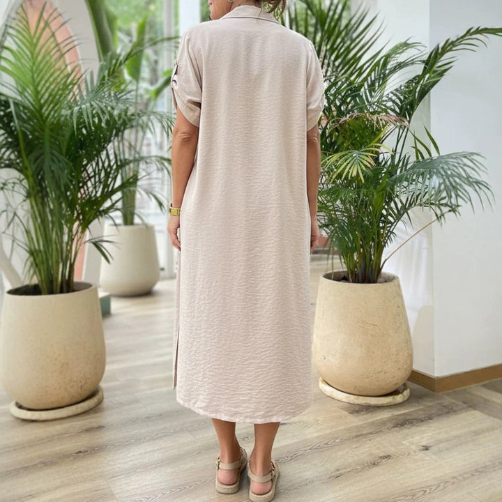 Damen Zweiteiliges Leinenoptik-Set mit langem Duster-Überwurf und elastischer High-Waist-Shorts Drune