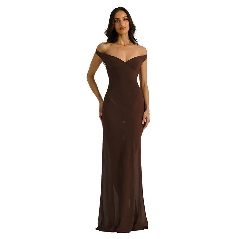 Damen Off-Shoulder Maxikleid mit figurbetontem Schnitt und hochwertigem Stoff Drune