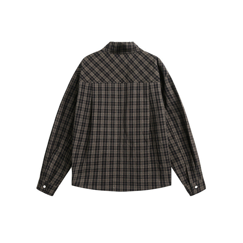 Damen Karierte Oversize-Hemdbluse mit Brusttasche und dekorativem Schriftprint Drune