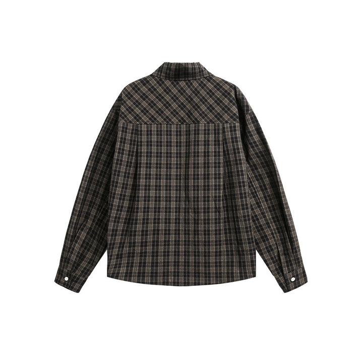 Damen Karierte Oversize-Hemdbluse mit Brusttasche und dekorativem Schriftprint Drune