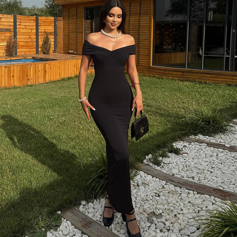 Damen Elegantes Maxikleid mit Off-Shoulder Design und taillierter Silhouette Drune