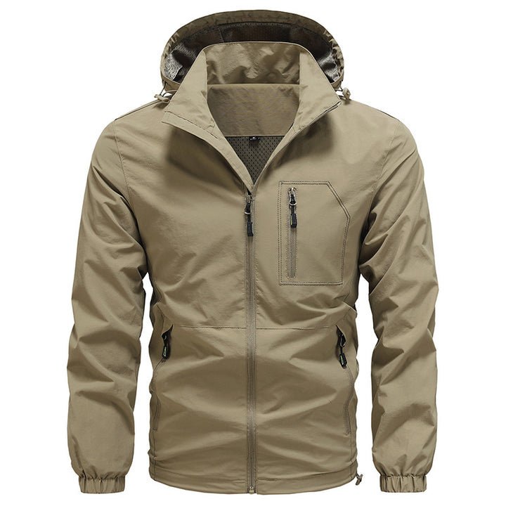 Herren Atmungsaktive ultraleichte Wind- und Regenjacke mit Mesh-Innenfutter und verdeckter Brusttasche Drune