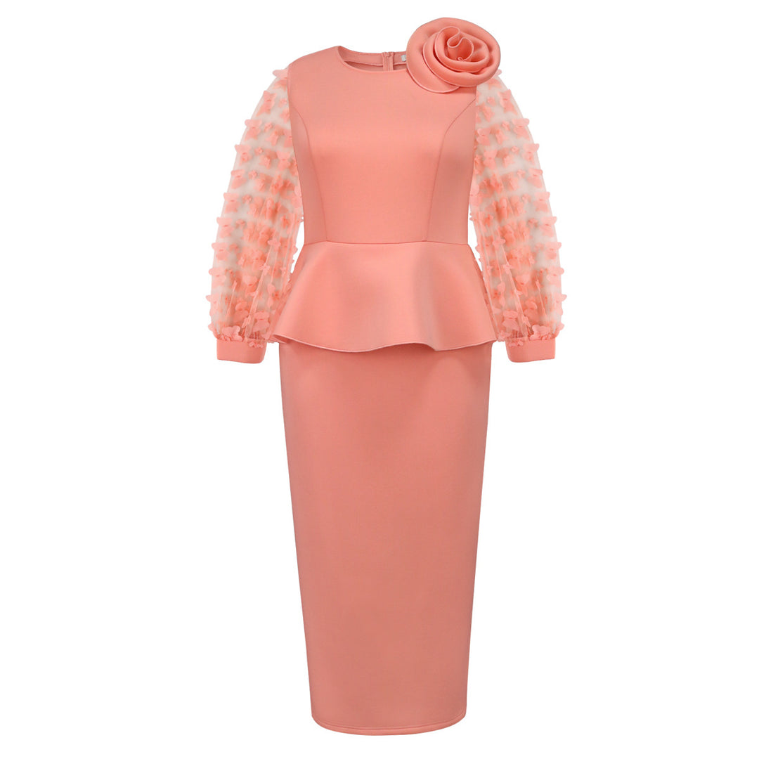 Damen Elegantes Kleid mit extravaganten Puffärmeln und floralem Detail Drune
