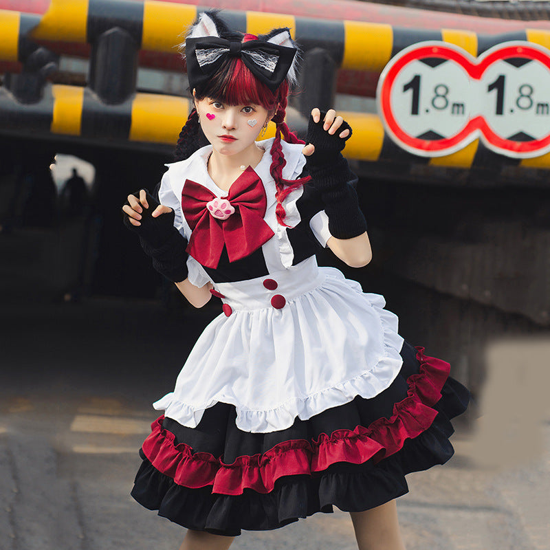 Mädchen Catgirl Kostüm mit Rüschen und Katzenohren Drune
