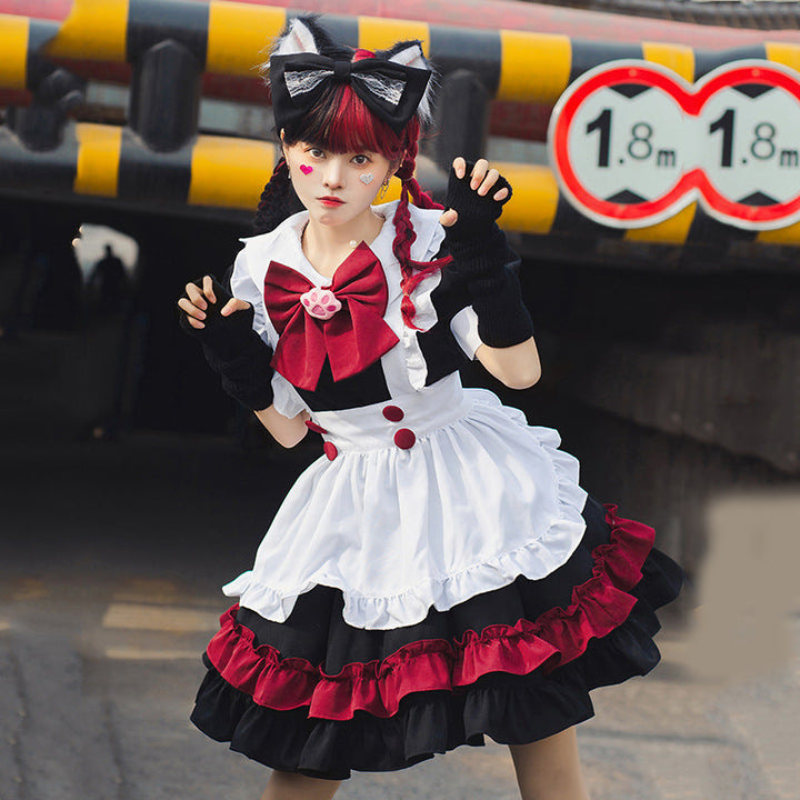 Mädchen Catgirl Kostüm mit Rüschen und Katzenohren Drune