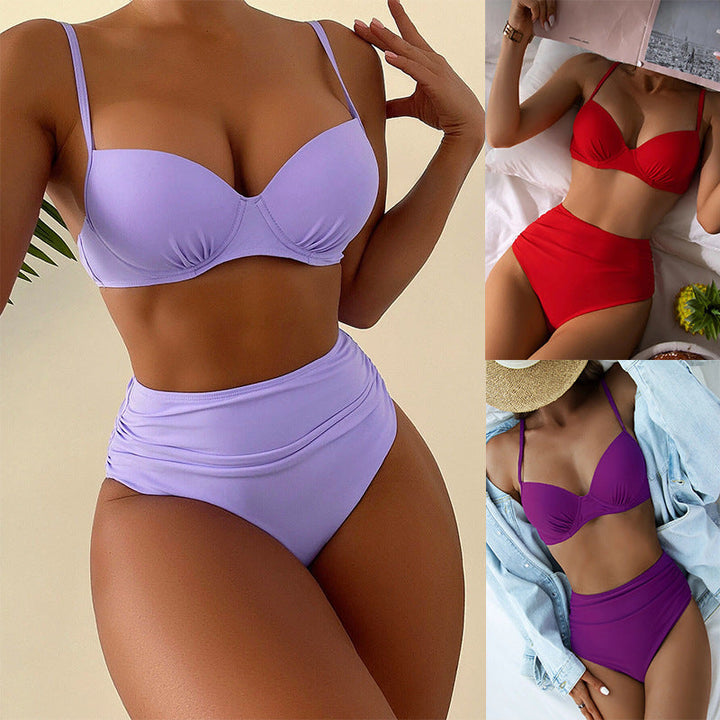 Damen Hochgeschnittener Bikini mit gepolstertem Oberteil und verstellbaren Trägern Drune