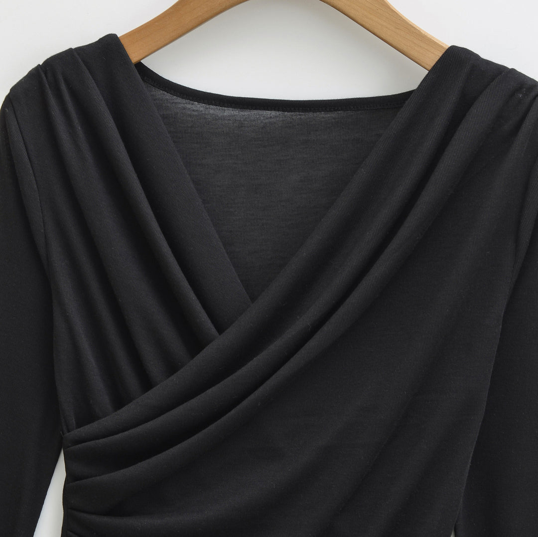 Damen Drapiertes Longsleeve mit V-Ausschnitt und seitlicher Raffung Drune