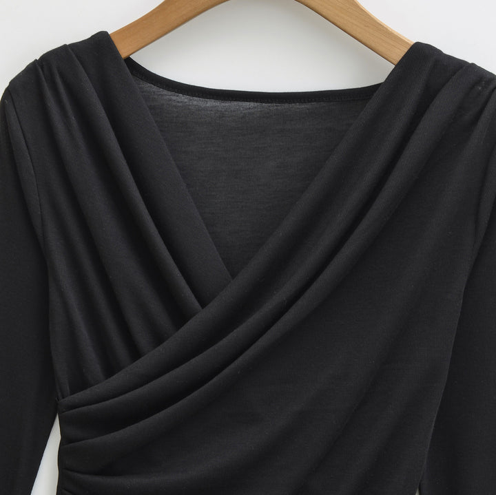Damen Drapiertes Longsleeve mit V-Ausschnitt und seitlicher Raffung Drune