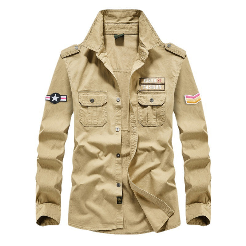 Herren Modische Hemdjacke mit aufgesetzten Taschen Drune