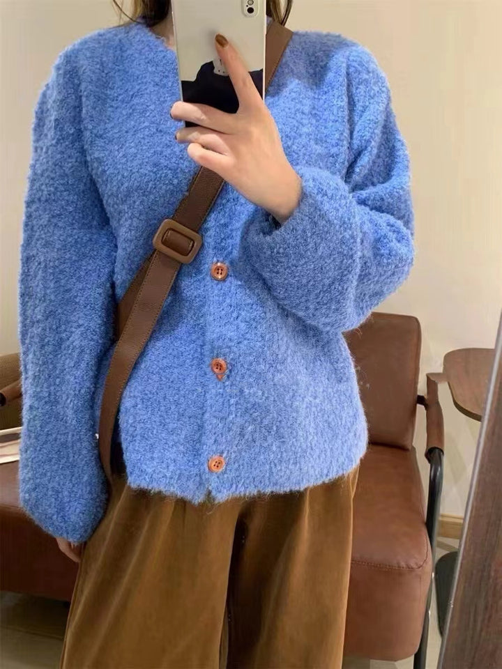 Damen Kuschelige Strickjacke mit Knopfdetails und weitem Schnitt Drune