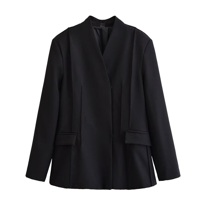 Damen Taillierter Blazer mit Schalkragen, verdeckter Knopfleiste und Pattentaschen Drune