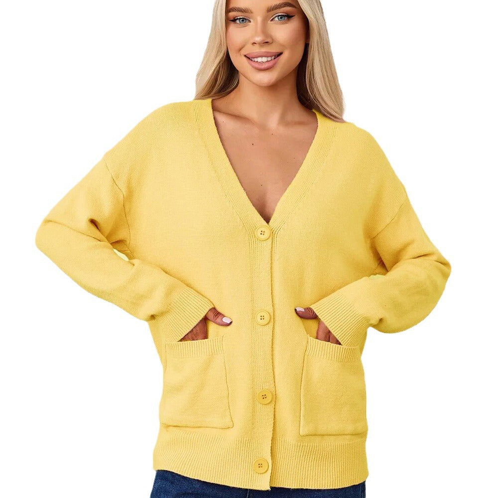 Damen Kuscheliger Cardigan mit V-Ausschnitt und praktischen Taschen Drune