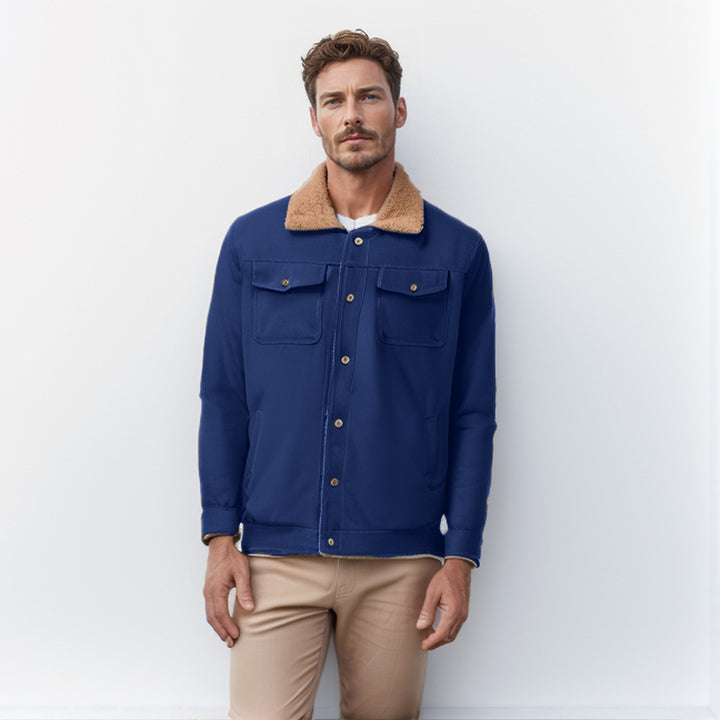 Herren Workwear-Jacke mit Teddykragen und Druckknopfleiste Drune