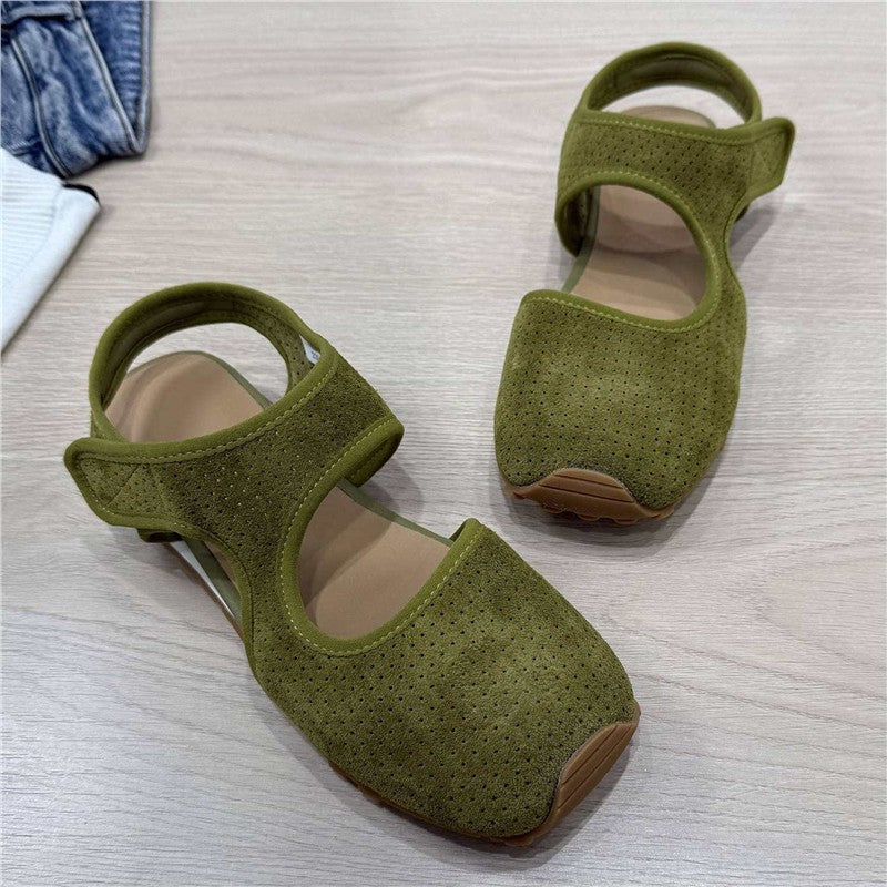 Damen Perforierte Wildleder-Sandalen mit geschlossener Zehenkappe, Klettverschluss und ergonomischer Profilsohle Drune