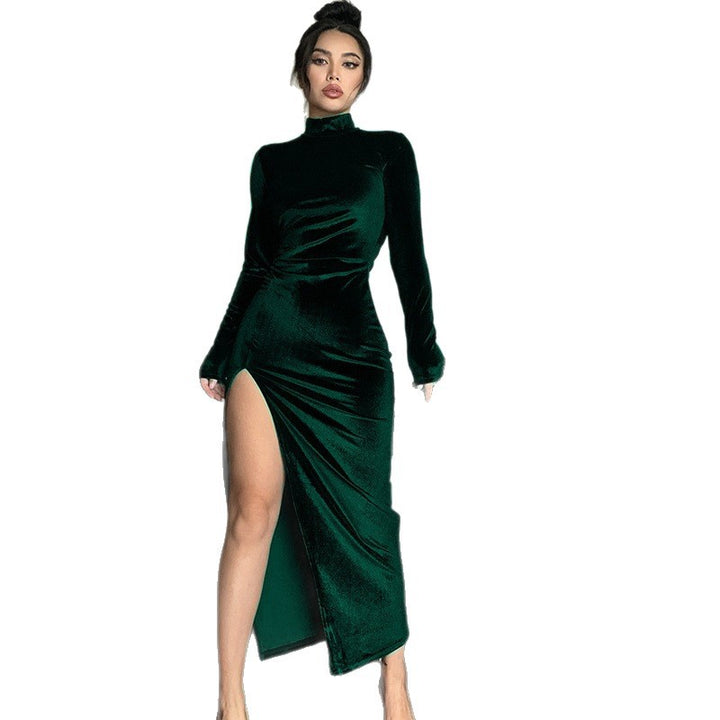 Damen Elegantes Maxikleid mit langen Ärmeln und schickem Schlitz Drune