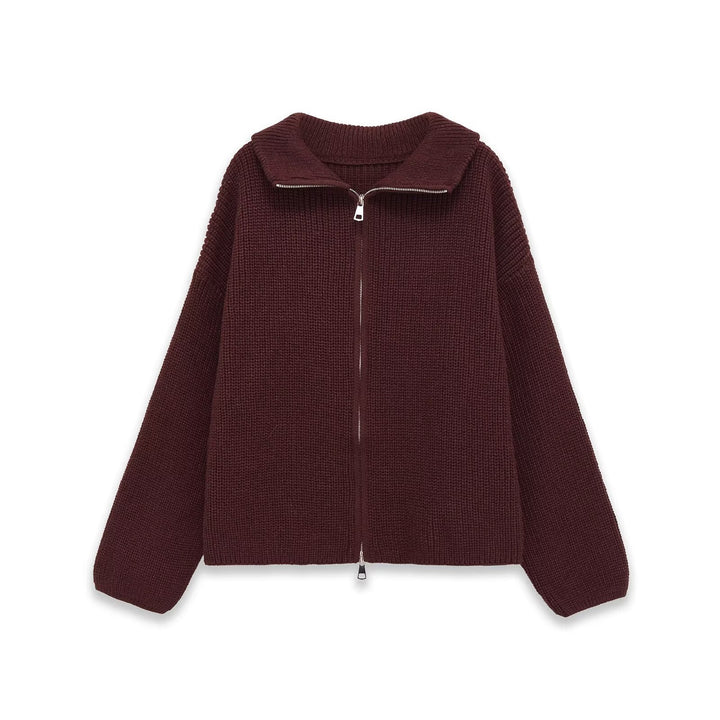 Damen Gestreifte Strick‑Zipjacke im Cropped‑Boxy‑Schnitt mit Hemdkragen Drune