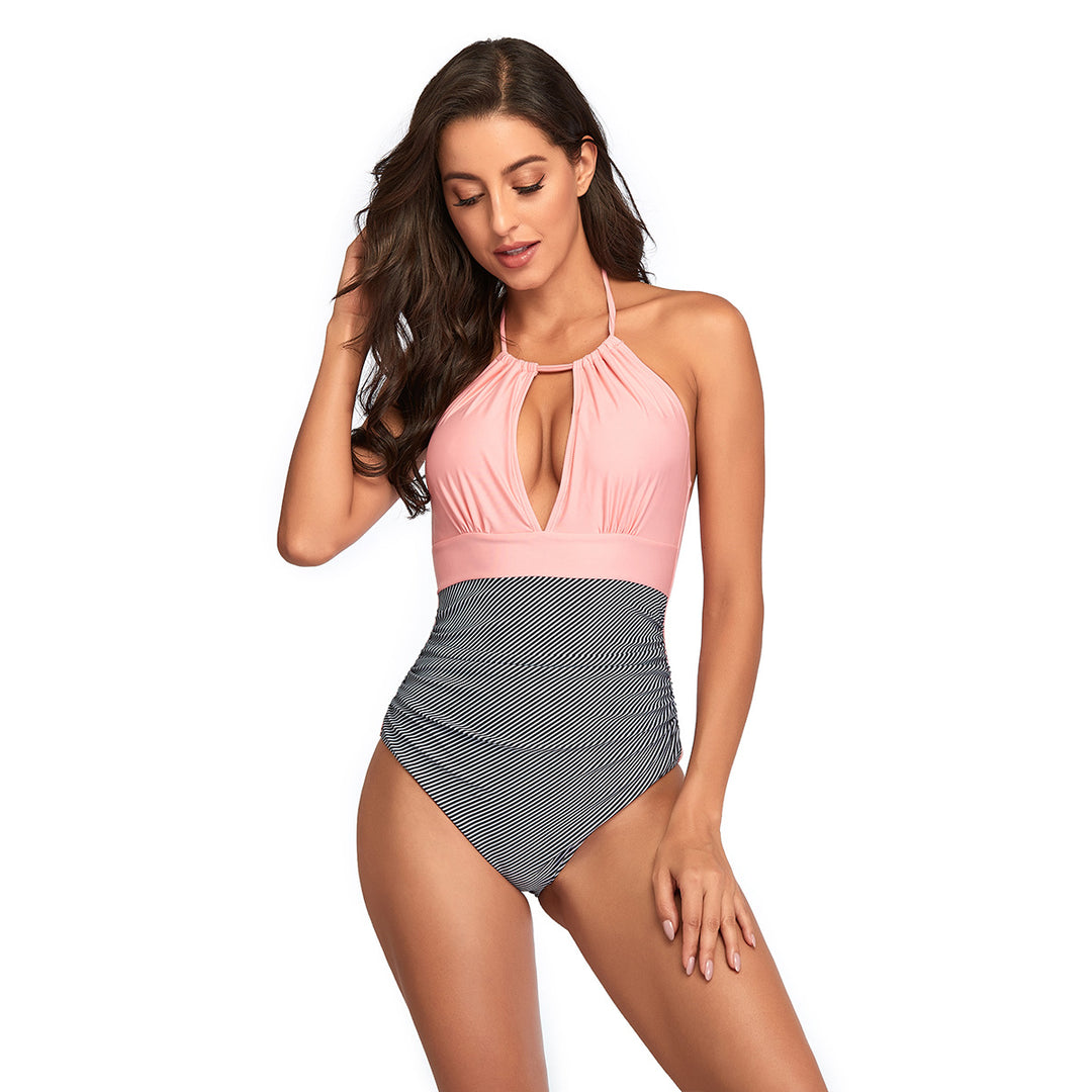 Damen Eleganter Einteiler Badeanzug mit tiefem V-Ausschnitt und geschmeidigem Stoff Drune