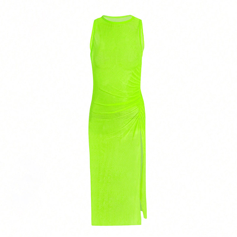 Damen Elegantes Maxikleid mit seitlichem Raffung und ärmellosem Design Drune