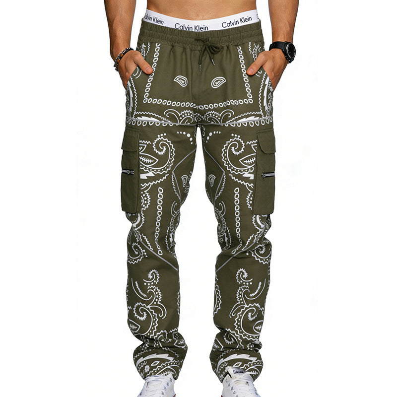 Herren Cargo-Hose mit Bandana-Print, elastischem Bund und Zipper-Taschen Drune