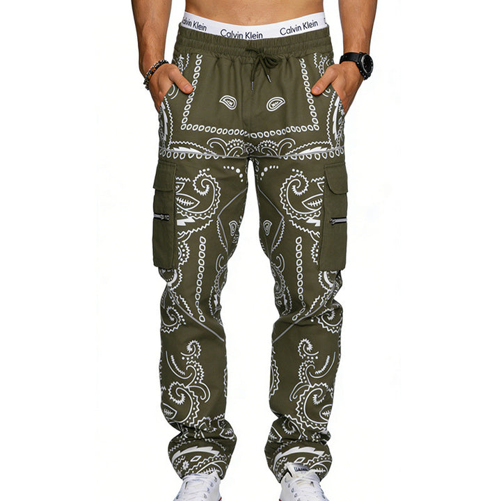 Herren Cargo-Hose mit Bandana-Print, elastischem Bund und Zipper-Taschen Drune